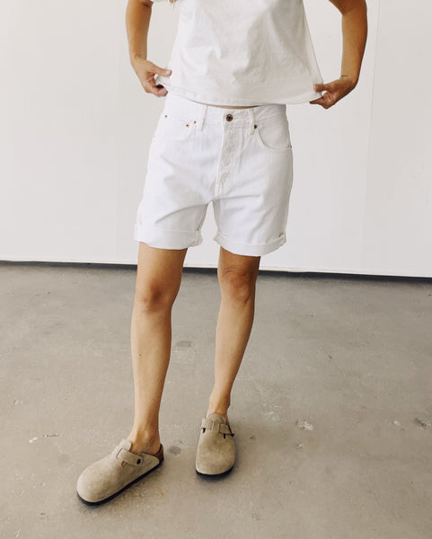 The Loose Denim Shorts White