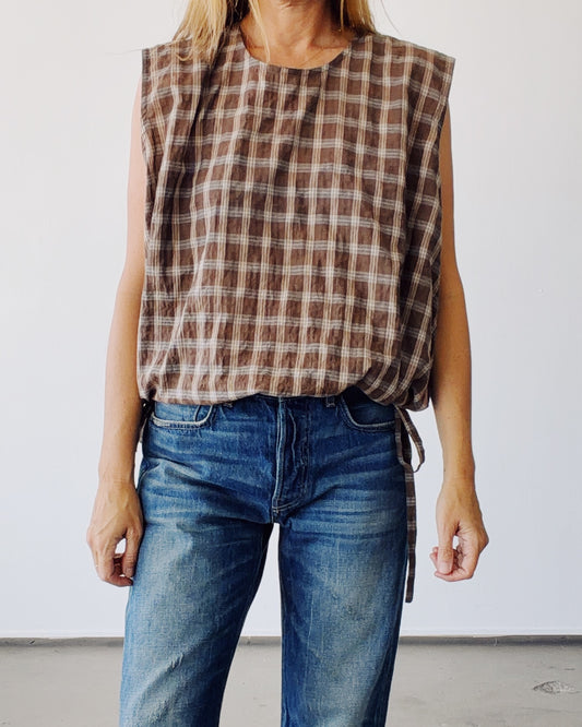 The Drawstring Crop Brown Check