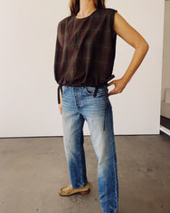 The Drawstring Crop Brown Plaid